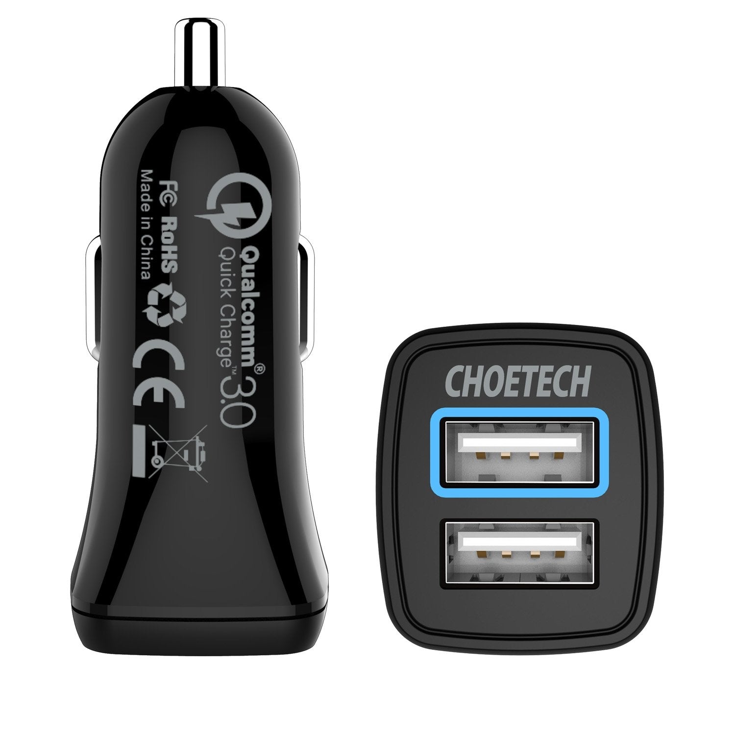 CHOETECH C0051 Quick Charge 3.0 Car Charger with dual USB ports for fast charging in vehicles.